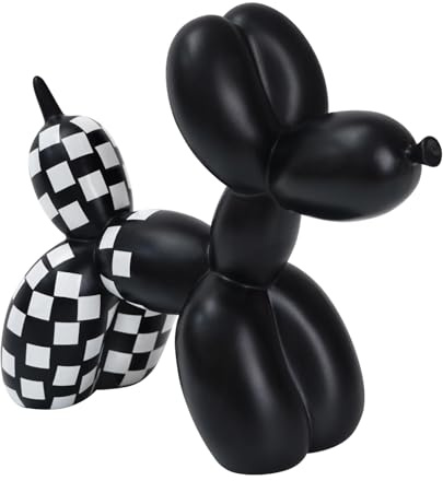 GDYOOSHOW Palloncino decorativo a forma di cane, 17,8 cm, scultura creativa per cuccioli, per camera da letto, ufficio, scrivania (nero e bianco a quadri, H-17,8 cm)