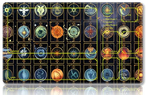 Mipikel Spielmatte für MTG, Spielmatte mit Zonen, Größe 61 x 35,6 cm, TCG- und Brettspielmatte für Karten, kostenlose Aufbewahrungstaschen, Mauspad-Schreibtischmatten (bunt 31, mit Zonen)