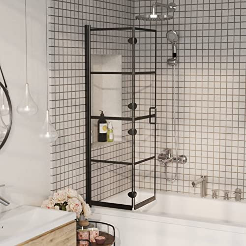 Tidyard Cabine de Douche Pliable ESG 80x140 cm Noir, Pare-Baignoire Paroi de Douche, Écran de Douche Fermeture de Baignoire Mur Panneau de Douche pour Salle de Bain