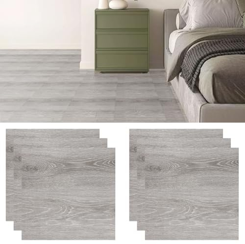 AHAQU 40PCS Grey Wood Effect Floor Tiles Self Adhesive, 30x30cm/11.8x11.8in Vinyl Flooring Tiles, Covers 3.6 m², Waterproof Peel and Stick Floor Tiles for Bathroom, Kitchen, Bedroom, Living Room