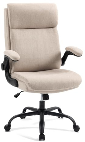 CASTLOVE Tyg kontorsstol ergonomisk datorskrivbordsstol svängbar bred kontorsstol med uppfällbart armstöd för kontor hem (Beige)