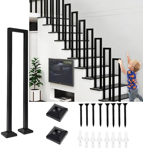 Stair Railing Indoor, U-Shaped Stair Rail, Optional Height 35-110cm, Exterior Railing Stairs, Handrails for Outdoor Steps, for Stairs, Garden, House Entrance, Backyard, Balcony (U-Black, 85 cm)