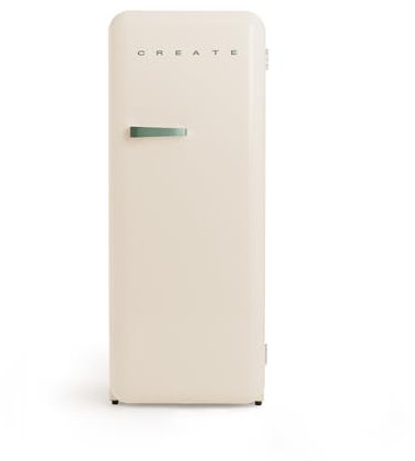 CREATE / RETRO FRIDGE 150 SAGE/Réfrigérateur blanc cassé avec poignée vert sauge et congélateur 281L / 102W, faible consommation, 150 cm, 3 étagères, régulateur de température, 60x60x150 cm