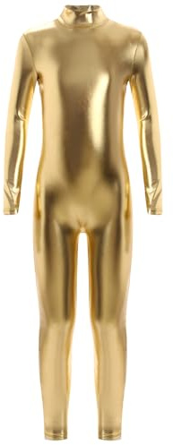 Freebily Tuta Intera da Ginnastica Artistica Bambina Manica Lunga Body Danza Classica Moderna Pantaloni Lunghi Lucidi Balletto Leotard Jumpsuit Sportiva da Allenamento Oro 10-12 anni
