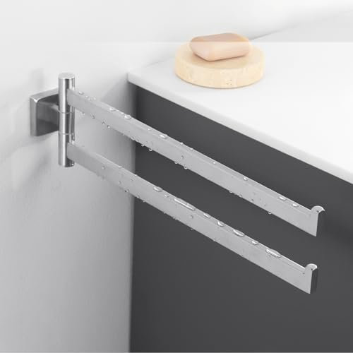 Auralum Handtuchhalter Schwarz 40 cm Edelstahl Wandmontage, 180° Drehbar und Klappbar, Doppelstange Zweiarmig für Bad & Dusche, mit Montagezubehör (Chorm)