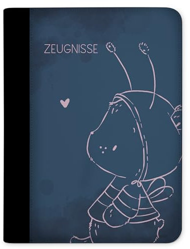 CreaDesign, Kinder Zeugnismappe Mädchen Hummel Bär blau mit 10 Klarsichthüllen, A4, 26.7 x 32.7 x 1 cm, Rücken schwarz