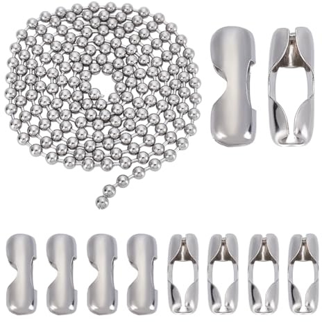 AHANDMAKER 2.19 Yards 8mm Stainless Steel Ball Chains with 10Pc Matching Connectors, Stainless Steel Color Ball Bead Chain Necklace Chains for Jewelry Making DIY Crafts