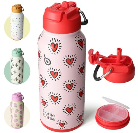 BOTTLE BOTTLE Insulated Water Bottle 950ml Stainless Steel with Straw and Pill Box