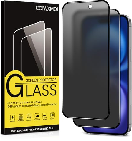 Coiwxmoi Privacy Pellicola Opaca per iPhone 16/iPhone 15,Opaco Vetro Temperato Anti-Spy Durezza 9H HD Anti-riflesso Anti-impronta Anti-Spia Senza Bolle Vetrino Film Protezione Schermo 2 Pezzi