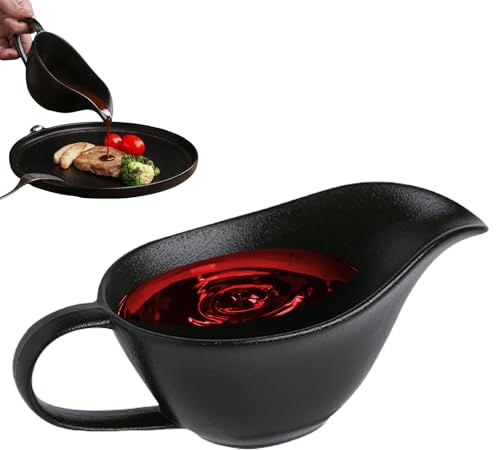Recipiente para salsas de porcelana de 280 ml, recipiente para salsas con asa, salsera con vertido de labios, cuenco para servir, adecuado para salsa, crema, aderezos para ensaladas, caldo de leche