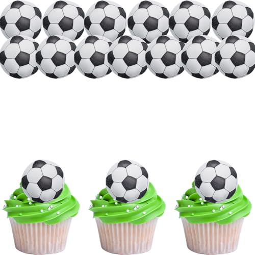 ENLACE 48 Essbare Tortendeko Fussball Deko Geburtstag Kinder Cupcake Topper | Fußball Kuchen Deko Essbar,Esspapier Tortendeko Geburtstag Junge,Schwarz Weiß Fussball Muffin Deko Kindergeburtstag