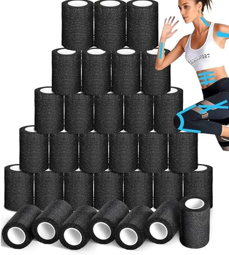 20 Rollen Selbstklebender Verband Set 7.5cm x 4.5m Pflaster Rolle Verbandsmaterial Schwarz Elastische Binde Bandage Fixierbinde für Finger Handgelenke Füße Knie Finger ﻿ (Schwarz, 7.5cm x 4.5m)