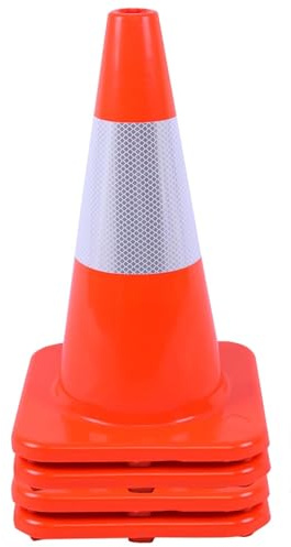 BESEA Traffic Cone Parking Cone Orange Cone(Red Base) (4, 18 inch)