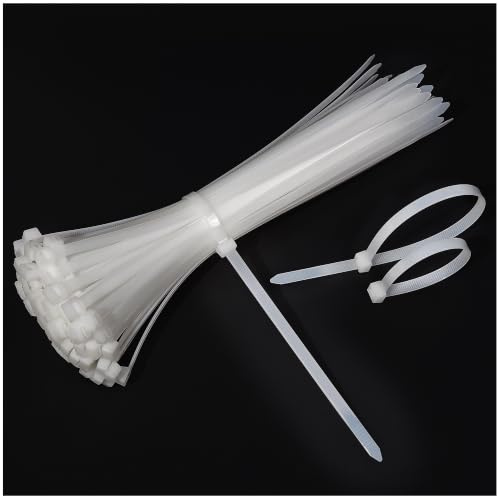 KAXIMON Bridas transparentes de 300 mm x 7,6 mm (paquete de 100), bridas grandes de nailon blanco resistentes con 70 kg de resistencia a la tracción, envolturas de plástico autobloqueantes para el
