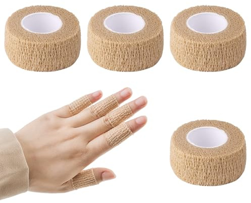 4Pcs Cohesive Finger Tape, 2.5cm x 4.5m Sport Latex Free Cohesive Bandage, Self Adherent Cohesive Bandages for Protect Finger and Wrist Protective Furniture(Skin Color)