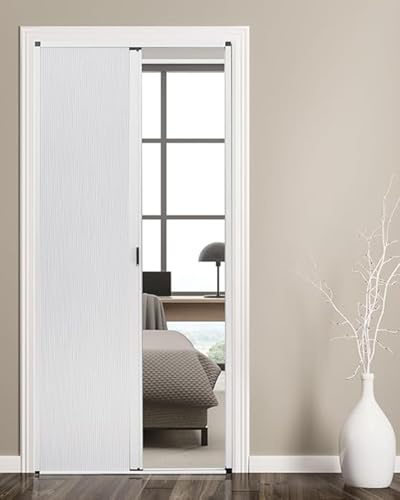 Folding Accordion Door Custom Size, No-Drill Sliding Room Divider, White Cellular Fabric Aluminum Frame Temporary Cupboard Doorway Gate