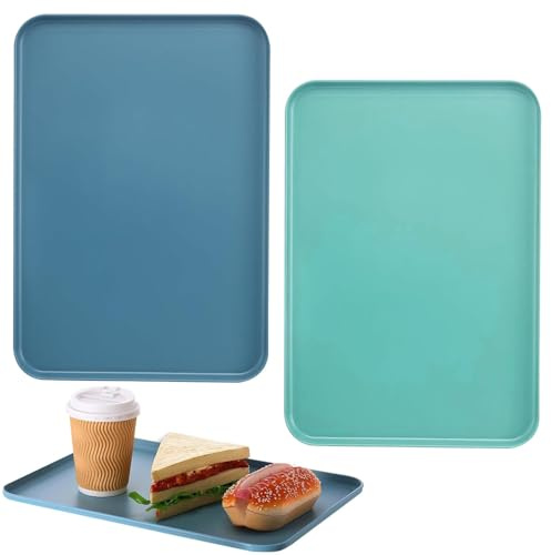 2 Pieces Serving Tray 30.5 x 22 cm Plastic Tray Serving Platter | Rectangular BPA Free Party Food Trays, Kitchen Tray Non Slip Trays for Eating, Reusable Dessert Plate for Snacks, Coffee