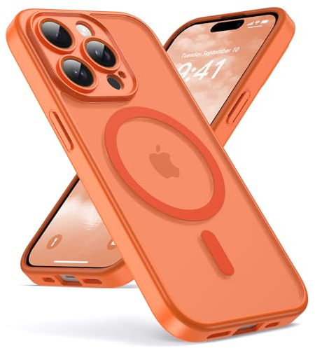 Oududianzi-Magnetisch Hülle für iPhone 14 Pro mit Magsafe, Orange | Durchscheinende Mattierte PC Rückseite TPU Silikon Schutzhülle, Kameraschutz Transluzente Matt Kratzfest Stoßfest Handyhülle