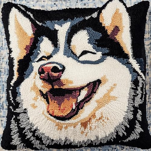 JWPSHIJIE DIY Knüpfkissen-Set: Hund Motiv für Kinder & Anfänger (43x43 cm) – Komplett-Bastelset mit allem Zubehör -5
