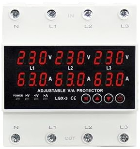 Voltmetro amperometro su guida DIN 3P+N regolabile Protezione limite di corrente sovra e sottotensione Monitor Sei display digitali(100A)