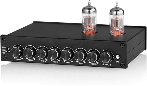 Equalizzatore preamplificatore EQ a 7 bande, pre-amplificatore HiFi a tubo vuoto con ingressi e uscite XLR RCA, regolazione ad alta media e bassa frequenza (50Hz-16KHz) per auto e altoparlanti