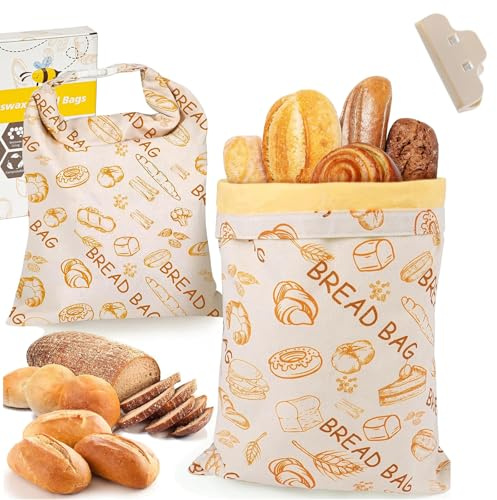 Beeswax Bread Bag, Reusable Cotton Bees Wax Bag, 30x43cm, Keeps Loaf, Sandwich, Fruits and Vegetables Fresh up to 3x Longer (A)