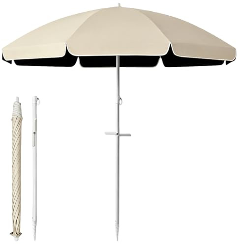 XOBRJQZ Parasol de Plage de 220 cm avec 8 Baleines, Parasol de Terrasse UPF 50+ Ancrage pour Sable, Portable pour Plage, Camping