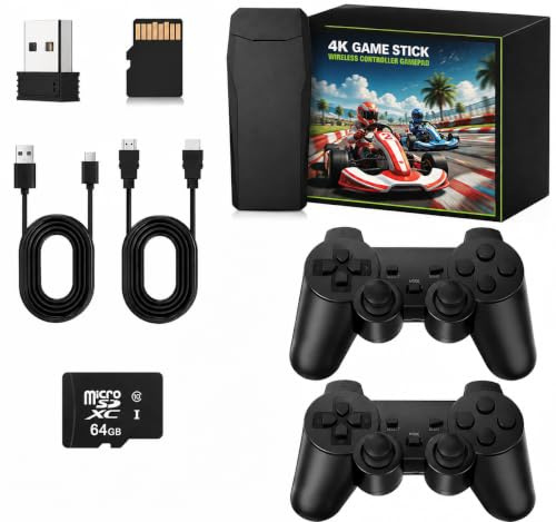 Console di Gioco Retro Senza Fili, Console Retro Wireless 4K, Set con 2 Controller Neri, Dongle HDMI, 9 Emulatori Integrati, 20.000+ Giochi Preinstallati, Versione 2026 (Black 128G 40000Games)