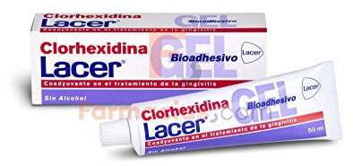 LACER CLORHEXIDINA, Gel Bioadhesivo Antiséptico Tratamiento Coayudante de Gingivitis y Periodontitis Pre y Post Implantología y Cirugía Periodontal, Sabor Agradable, sin Gluten, 50 ml