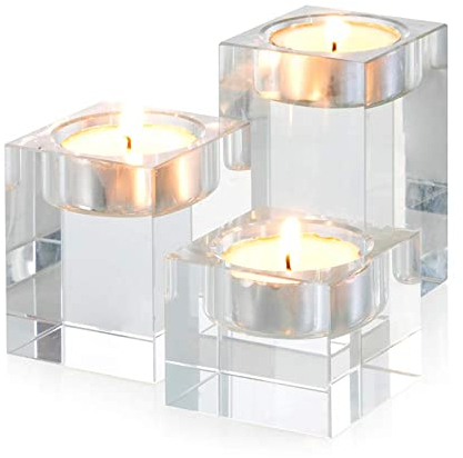 Sziqiqi Teelichthalter Glas Kerzenhalter Set aus Kristallglas, Teelichter Glas Kristall, Kreatives Ornament für Zuhause, Esstisch und Bar, Platz