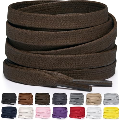 Miscly Lacets Plats en Coton Ciré pour Bottes, Baskets et Chaussures - Disponibles en Plusieurs Longueurs et Couleurs (Marron Foncé, 114 cm)
