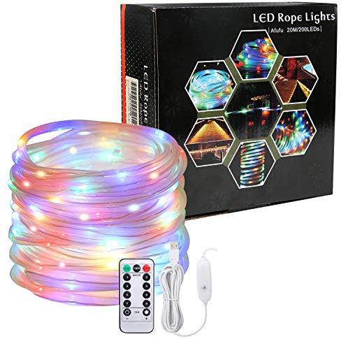 Afufu Tubo Luminoso 20m 200 LED RGB, Luci Stringa Luminosa Impermeabile IP65, 8 Modalità di Illuminazione e Cavo USB con Telecomando, Funzione Timer e Memoria per Decorazioni Interni ed Esterni