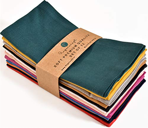 FINGERCRAFT- Cloth Napkins Classic Cotton Set of 12 Cotton Linen Blend Solid Color Dinner Napkins, Assorted Colors Multi Pack -Soft and Comfortable Reusable Fabric - for Home Use Multicolor