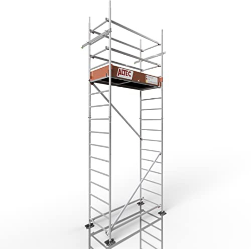ALTEC Rollfix 2.0 Rollgerüst fahrbar, 5m Arbeitshöhe, inkl. Wandanker | Fahrbares Gerüst aus Aluminium, Baugerüst zertifiziert, 200 kg/m² Traglast, DIN EN 1004-1, ISO 9001:2015