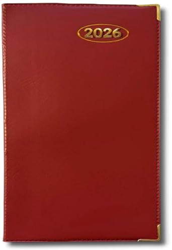2021 Taschenkalender mit Wochenansicht, gepolstert, Metall-Eckhülle, gebunden, für Zuhause und Büro, Rot