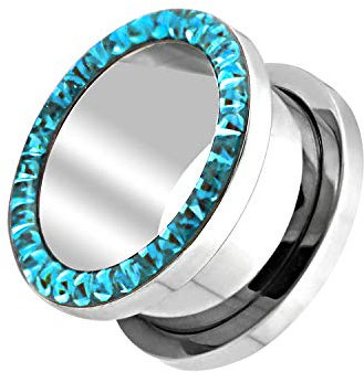 Piercingfaktor Flesh Tunnel Ohr Plug Piercing Creole Ohrring Ohrpiercing Tribal mit vielen Glitzer Kristallen Ferido Epoxy 4mm Aqua