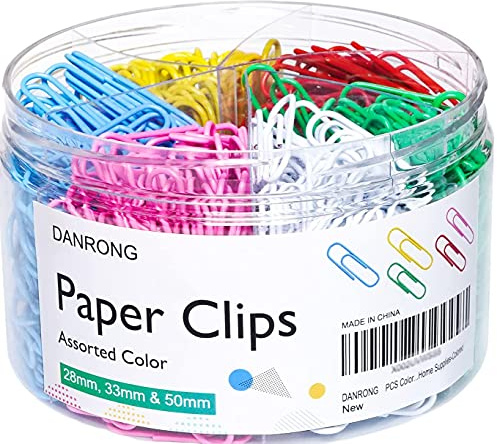 DANRONG 520 PCS Colored Paper Clips Assorted Sizes, Small Medium and Large (1.1, 1.3 & 2), Colorful Paperclips for Office, School, Home Supplies-Colored