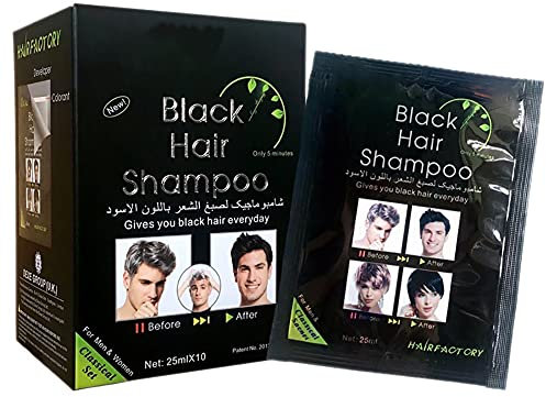 Lucoss Tinte Pelo Mujer Hombre Negro - Champú Instantáneo Tinte de Cabello - Coloración Permanente,Color Duradero Hasta 30 Días,25mlx10pcs