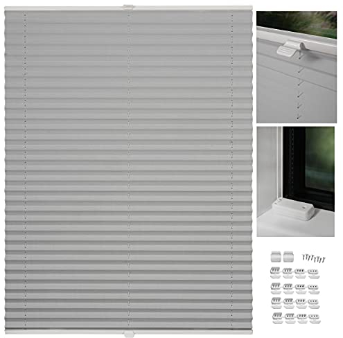 metablo Plissee nach maß Plissee mit Bohren 22 Farben Schalosien Fenster innen Faltrollos für Fenster Sicht- und Sonnenschutz Rollo für Fenster mit Bohren Silber B: 71-80 cm, H: 101-150 cm