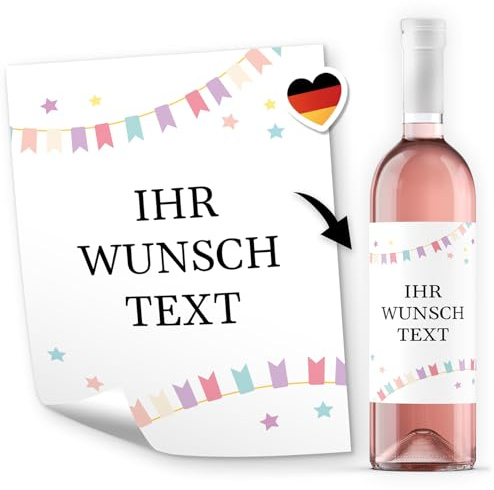8 Flaschenetiketten selbstklebend mit Text personalisiert - Etikett Party Feiern - Flaschen Aufkleber für Wein oder Sekt Sticker Flasche Wunschtext