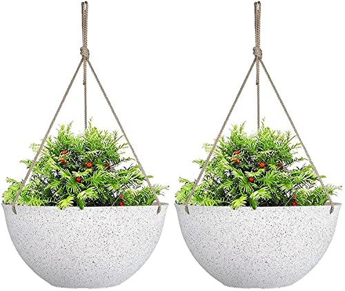 LATERN Hängende Blumentöpfe, 25 cm, gesprenkelt, weiß, hängende Blumentöpfe mit Drainagelöchern und Stopfen, hängende Pflanzgefäße für Boho, Haus, Garten, Dekoration, 2 Stück