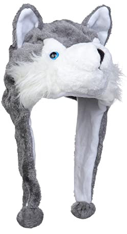 Xiang Ru Unisex Bonnet Drôle en Peluche Oreille Animaux Cosplay Chapeau Cache Cou Jouet Anniversaire Loup Gris