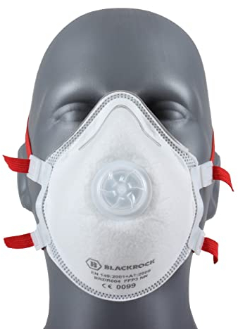 FFP3 Face Mask Pk 5 - Disposable Moulded Respirator - EN149 CE Certified – Advanced 3 Layer Filtering of Particles, Vapours and Fumes - Exhalation Valve, Elasticated Ear Loops and Pliable Nose Bridge