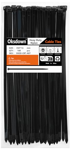 Oksdown 350 mm x 7,6 mm Collier de Serrage Plastique Noir Serre Câbles Longs Rilsan Ultra Solides Résistant aux UV Attache Câble Lot de 100 Pièces
