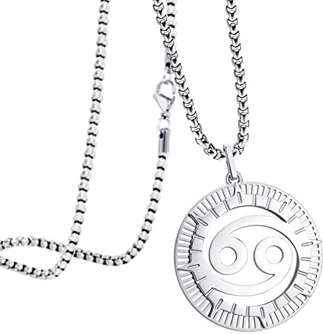 555Jewelry Stainless Steel Cancer Necklace for Wife, Horoscope Constellation Necklaces for Women & Ladies, Zodiac Sign Pendant for Men, Astrology Necklace for Her, 22 Inch, Silver