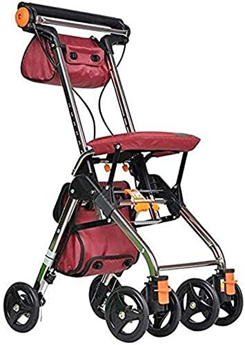 Déambulateur Déambulateur Intérieur Adulte Aides à la Marche 4 Roues Portable Pliable, Déambulateur à Conduite avec Siège, Déambulateur Médical Double Système de Freinage