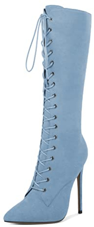 EDEFS Stivaletti Donna Invernali Stivali Caviglia con Tacco High Heel Zip Up A Punta Sexy Stiletto Knee High Boots Azzurro EU36