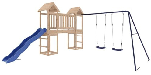 vidaXL Parque Infantil de Exterior Madera Maciza de Pino, Juego de Columpios de jardín, casa de Juegos con Columpio, Juego de Columpio y tobogán