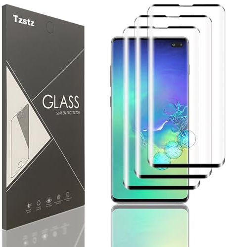 Tzstz 3-Piece Tempered Glass Screen Protector for Samsung Galaxy S10 Plus, 3D Full Coverage Screen Protector, Bubble-Free, Anti-Scratch, HD Screen Protector Film