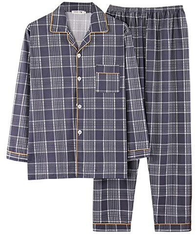 Duohropke Pyjama long pour homme, 2 pièces, vêtements de nuit, chemise à manches longues, pantalon de pyjama, tenue de maison, ensemble de pyjama, ensemble de vêtements de nuit, gris, L